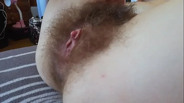 super hairy big clit pussy close up side view orgasm with vibrator